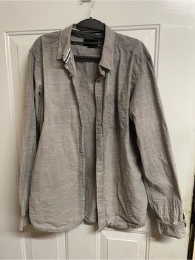 Casual Lightweight Button-Up Shirt in Light Gray L Mens